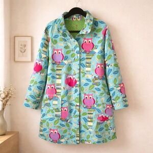 Nick & Nora Womens XL Flannel Nightshirt Blue Owl Print Long Sleeve Sleep Dress